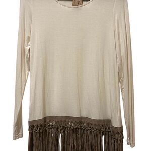 Origami Fringe Hem Long-Sleeve Women's Top - Cream